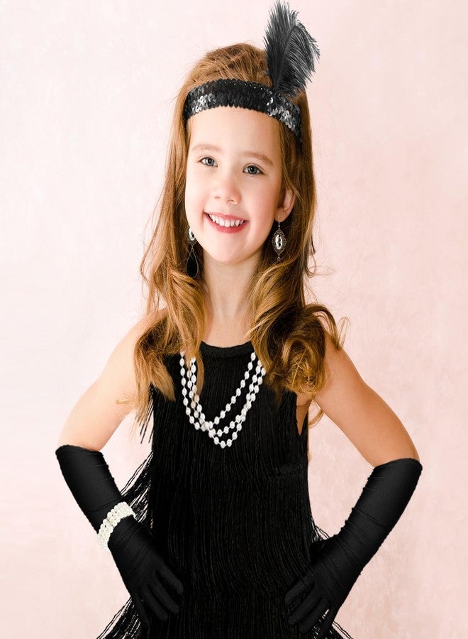 Xaatren 6 Pcs Girls 1920s Flapper Dresses Costume Set Roaring 20s Gifts Accessories Kids Birthday Party(Medium) - Image 4